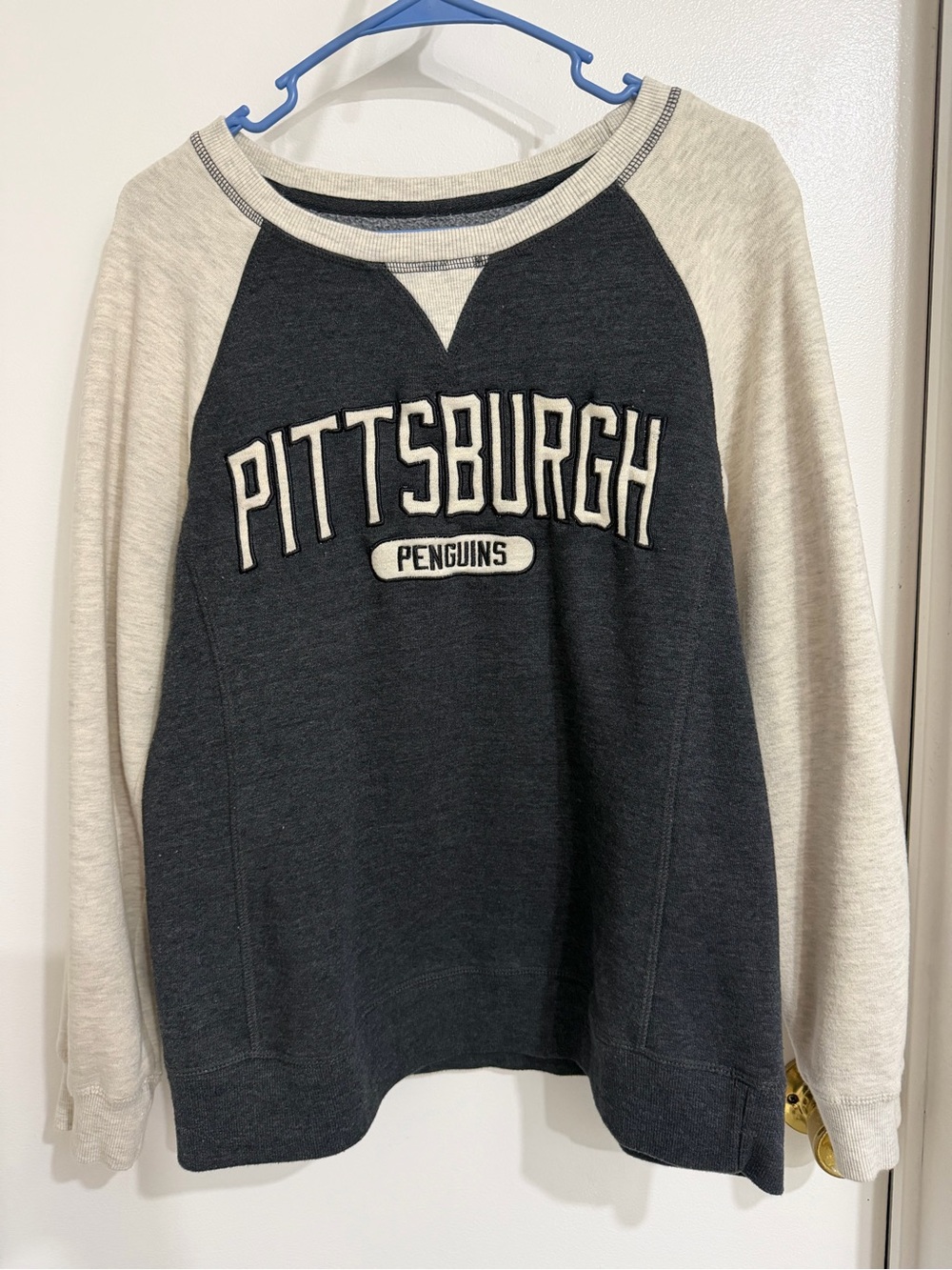 Pittsburgh Penguins Raglan Crewneck Sweater - Gray/Cream